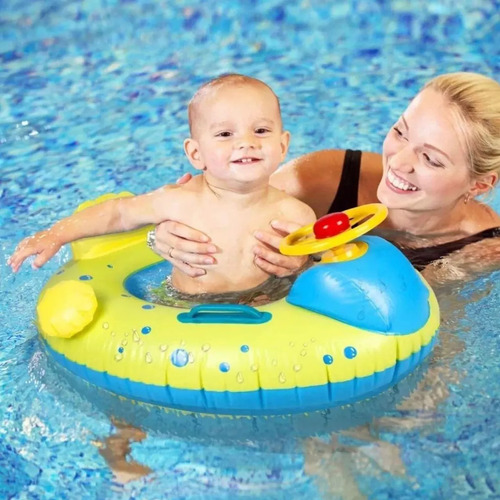 Boia Bote Bebê Infantil Menino Menina Inflável Piscina Praia Bote Cobertura Proteção Raios Uv Tippi