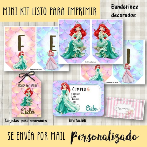 Mini Kit Imprimible Ariel La Sirenita Mod.2 Cola De Sirena