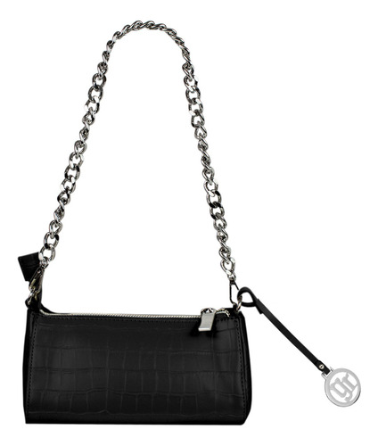 Mini Bolso Para Dama Juvenil Crossbody Doble Asa 7041-3 Color Negro - Bk Ehu005 Diseño De La Tela Brillante