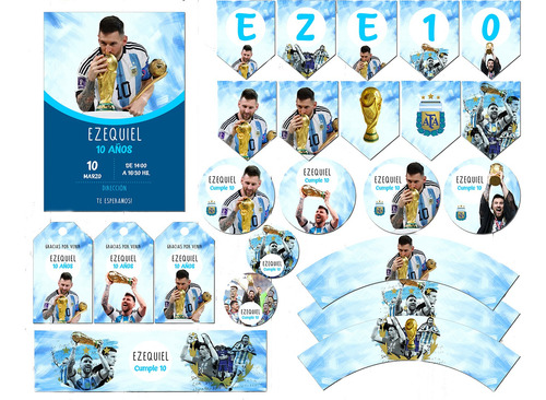 Kit Imprimible Argentina Campeón Messi #2 Texto Editable!