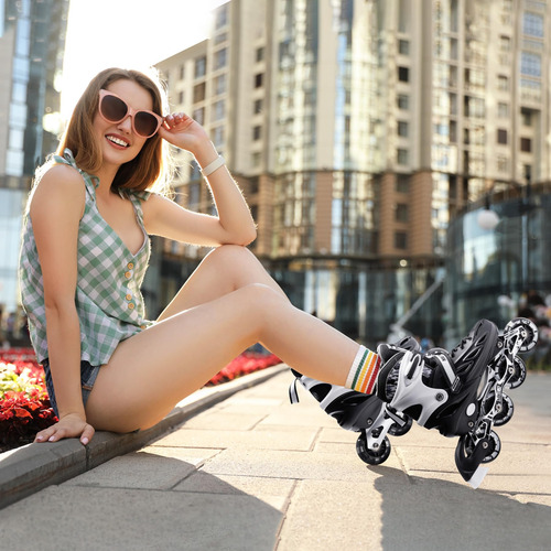 Patines En Línea Ajustables Con Ruedas Iluminadas Para Niños Talla De Los Patines 0 Mm Negro