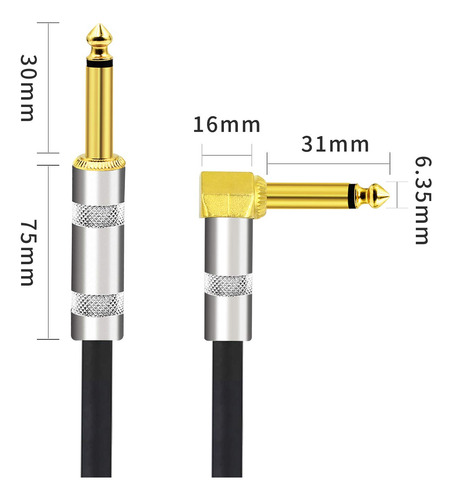 Cable De Guitarra De Resorte 3 Metros Chapado En Oro