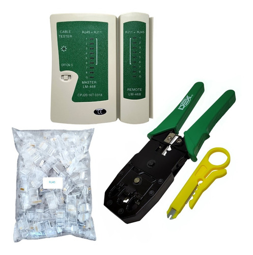 Kit Alicate De Crimpar+testador Cabo De Rede+100 Conec Rj45