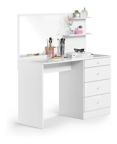 Penteadeira Princesa Com Espelho Porta Objetos Para Quarto Cor Branco