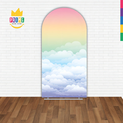 Painel Festa Decorativo Romano Nuvens Arco Íris 2m X 1m Cor Colorido