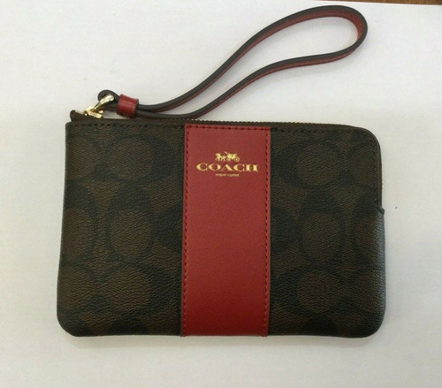 Wrislet Coach Para Dama Color Marrón Con Rojo Signature Marrón Signature Detalle Rojo 58035 Signature
