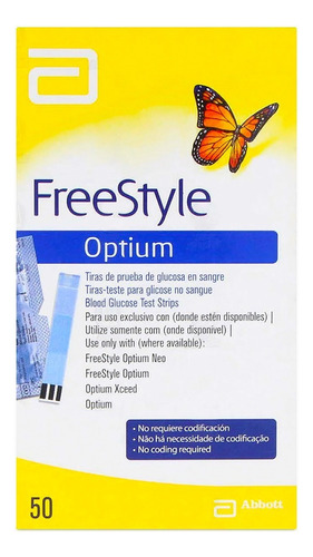 Tiras Reactivas Glucosa En Sangre Freestyle Optium - 50 Pzas Color Negro