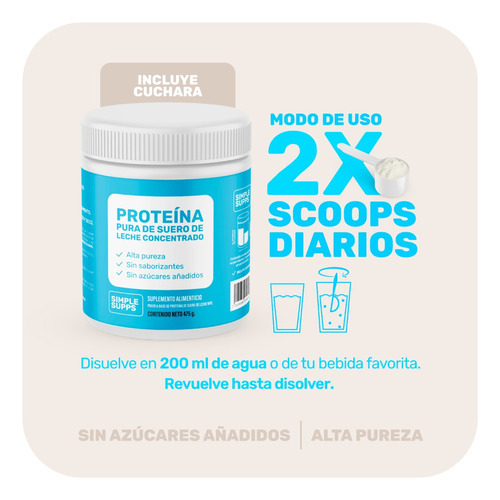 Imagen 4 de 7 de Proteína Suero Leche Polvo Simplesupps 475gr 14.6 Porciones Sabor Neutro