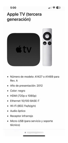 Apple Tv 3ra Generación A1427 Con Control Con Ambas Cajas.