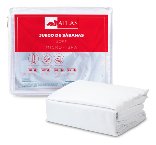 Juego De Sabanas King Size Con Fundas Atlas Basic Line Soft Color Blanco Diseño de la tela Liso