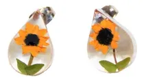 Comprar Elegantes Aretes Gota Girasol Eterno Plata Ley 925 Flor E205