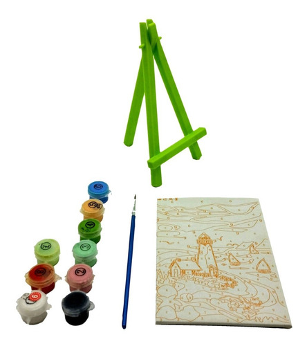 Imagen 1 de 5 de Kit Niños Lienzo + Pincel+ Tempera