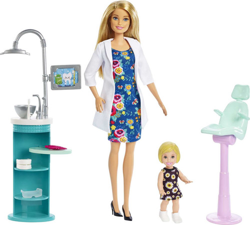 Barbie Muñeca Dentista, Rubia Y Juego Con Muñeca Pequeña.