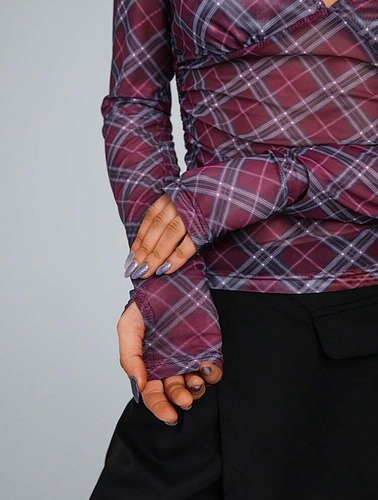 Remera Top Manga Larga Microtul Cuadrille Violeta Importada