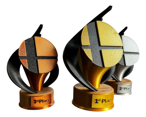 Kit 3 Trofeos Super Smash Bros Ultimate Figura Switch Ssbu Dorado