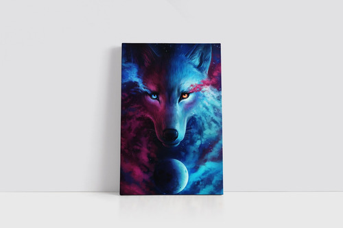 Cuadro Lobo Violeta Azul 50x75cm Lienzo Canvas