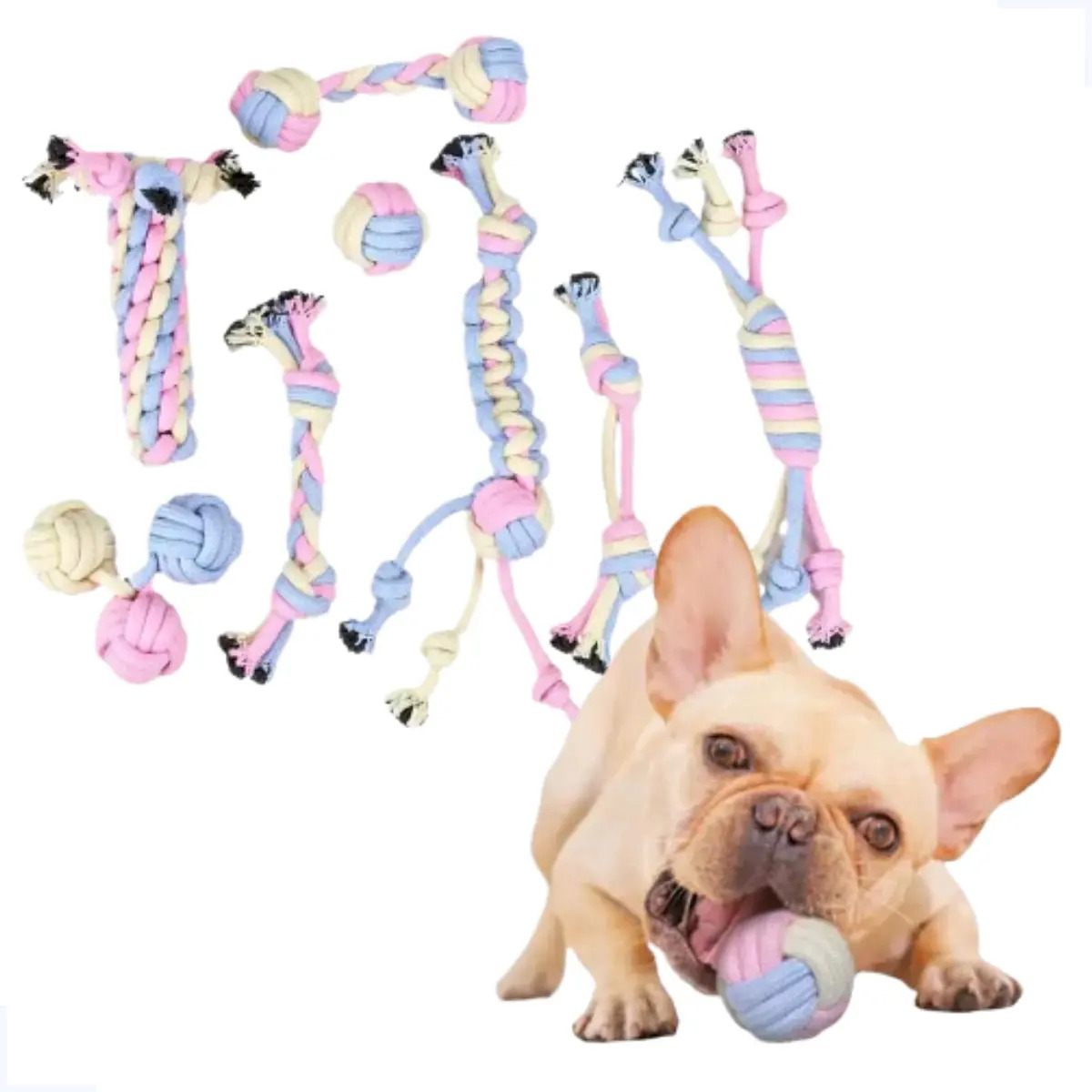 Kit 8 Brinquedos Corda Para Cachorro Mordedor Puxador Bola