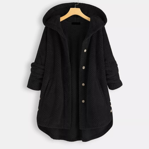 Chaqueta Con Capucha Felpa Con Botones De Talla Grande Mujer