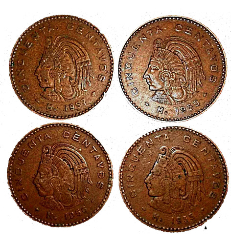 Moneda Antigua Cincuenta Centavos Cobre Cuauhtemoc 1956  C5