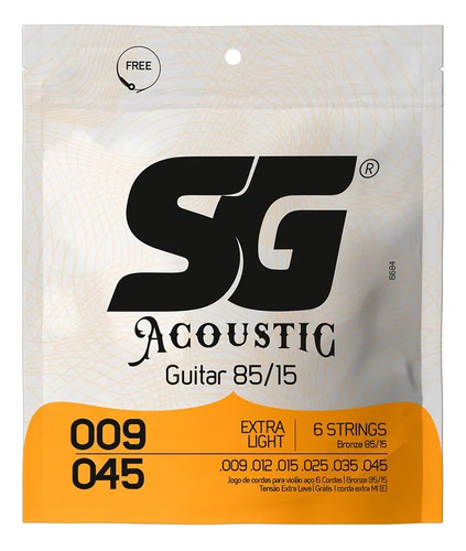 Encordoamento Sg 6687 Cordas 0.09 P/ Violão Aço Extra Light