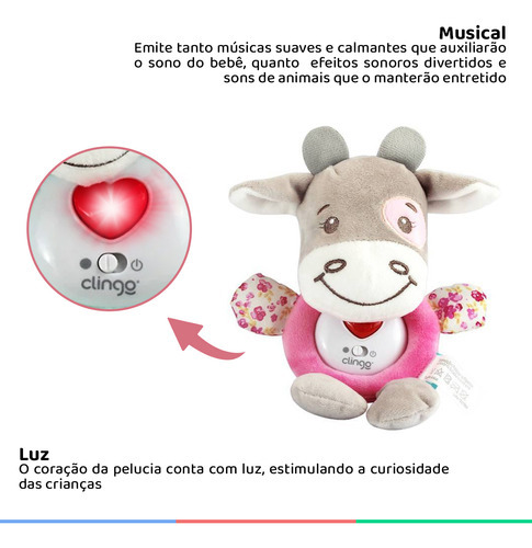 Oso de peluche interactivo Clingo Pink Vaquinha Color BPA Free