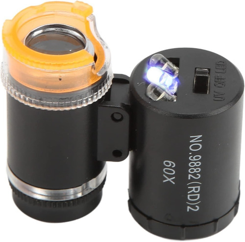 Mini Lupa Microscopio Negro 60x Portátil Con Luz Led