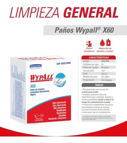 Paños De Limpieza Industrial Reutilizable Wypall X60 (50un.)