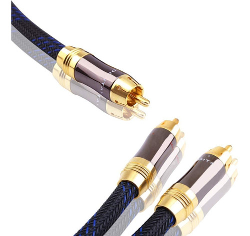 Cable De Audio Subwoofer 1 Rca A 2 Rca M/m | Azul / 2,4 M