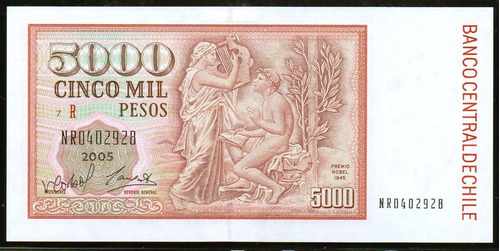 Billete De Chile 5.000 Pesos Año 2005 Reposición Unc