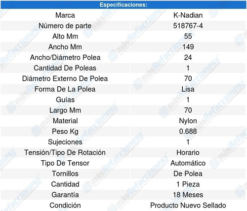 Tensor Accesorios Durango V6 3.6l 11 A 15 K-nadian 8585147