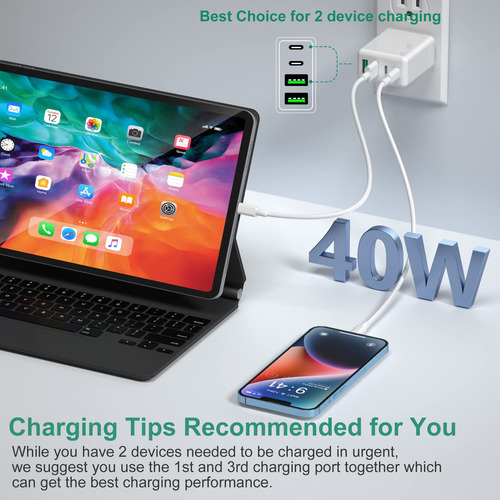 Cargador De Pared Usb C Rápido 40w 2 Unidades 4 Puertos
