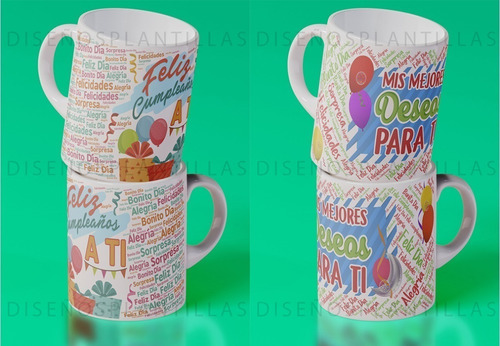 20 Plantillas Cumpleaños - Sublimacion Tazones - Editables