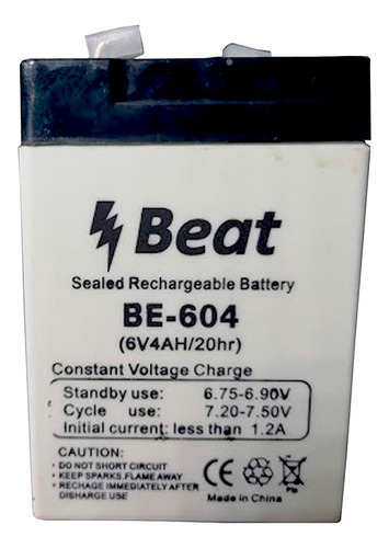 Batería Seca Recargable 6 Voltios 4ah - Beat Be-604