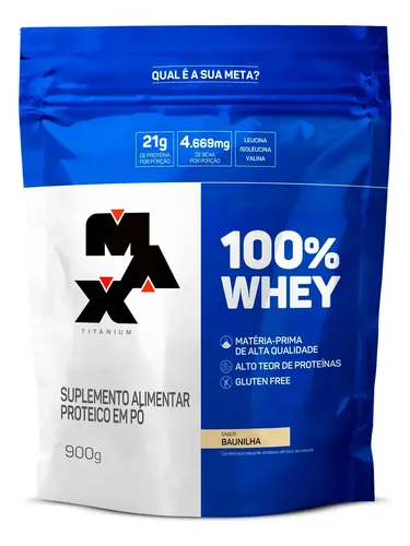 Refil 100% Whey Protein Concentrado Max Titanium 900g Sabor Bauni...