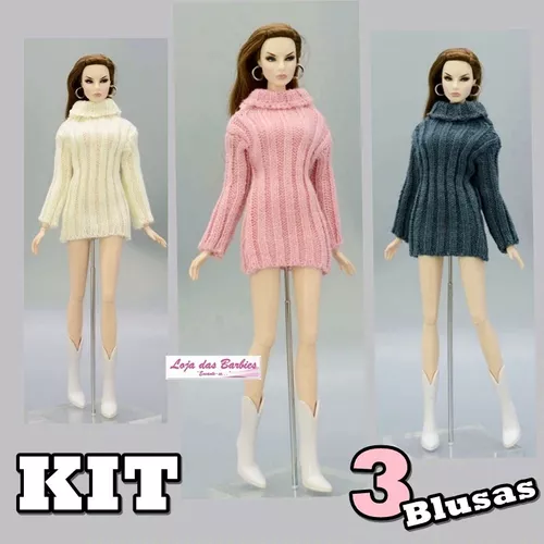 Blusa Vestido P/ Boneca Barbie Sapatos Roupa Inverno Fashion