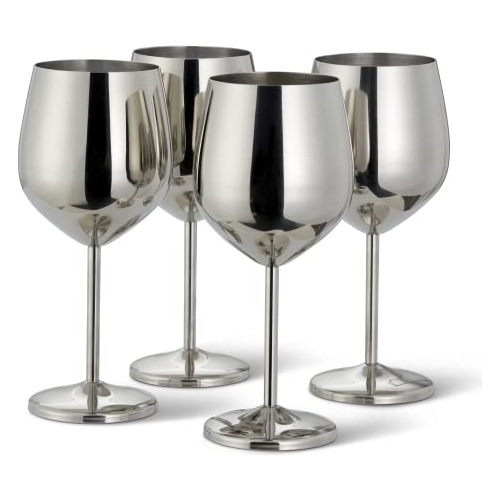 Lavatrum 4 Elegantes Copas De Vino De Acero Plateado Con Caj