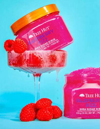 Esfoliante Tree Hut Raspberry Fizz com Fragrância Efervescente de Framboesa