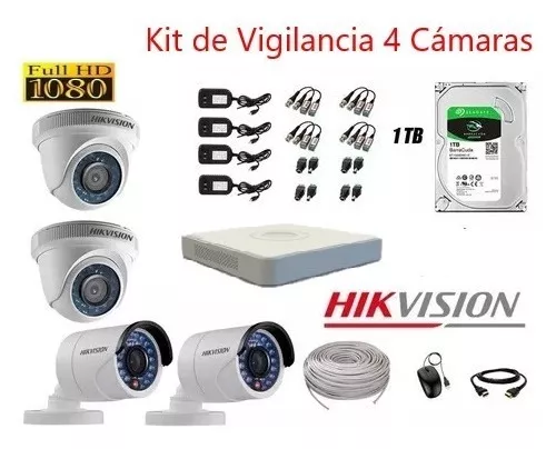 Ripley - CÁMARAS VIGILANCIA KIT 4 HIKVISION FULL HD 1TB