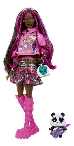 Barbie Muñeca Extra Y Accesorios Con Pelo Morena Con Rayas