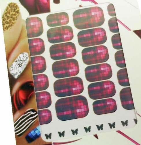 Adesivo Decalque Unha Inteira Makeup Nails Quadriculado Verm