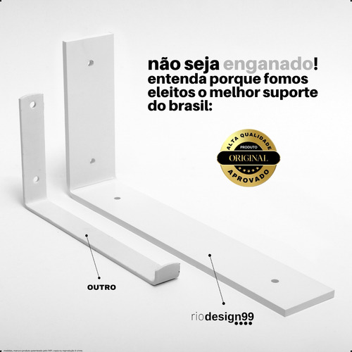 35cm - Mão Francesa Cantoneira Branca Invertida - Rio Design99 - Ferro Aço Suporte Para Prateleira Reforçada Resistente Industrial Madeira Bancada Estante S26