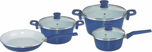 Bateria Cocina Fondo Ceramica Cuori Azul 7 Piezas Pcm