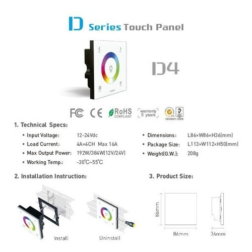 Imagen 5 de 6 de Controlador Dimmer Tactil De Cinta De Leds D4