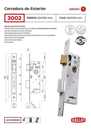 Imagen 2 de 5 de Cerradura Kallay Puerta Angosta 3002 Herrero Seguridad Casa