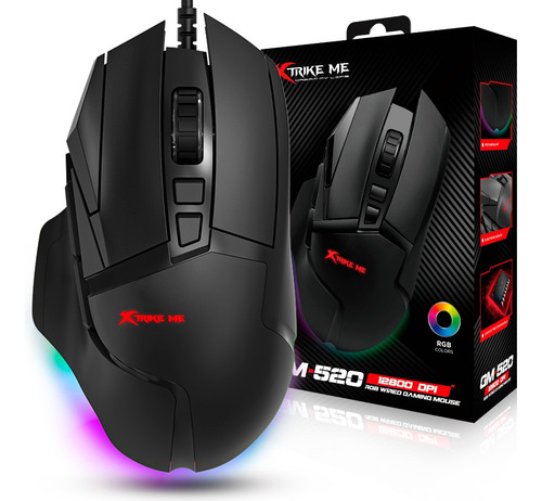 Mouse para jogos Xtrike Me Gm520 RGB com luz LED RGB com cabo USB 2.0 para PC, notebook de 12800 Dpi - preto