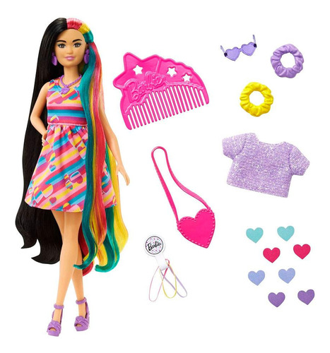 Barbie Totally Hair Vestido Listrado - Mattel