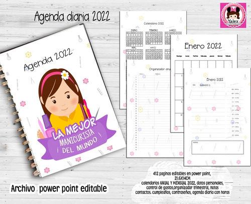 Agenda 2022 Diaria Manicurista Kit Imprimible Editable
