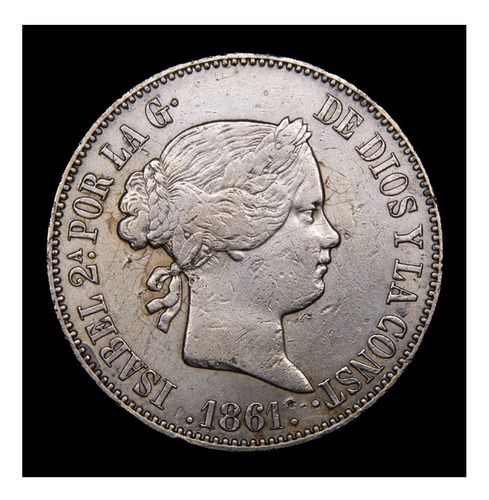 España 10 Reales 1861 Mb Plata Km 611.2 Ceca Madrid