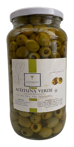 Zaphron Aceituna Verde Deshuesada En Salmuera, 900g