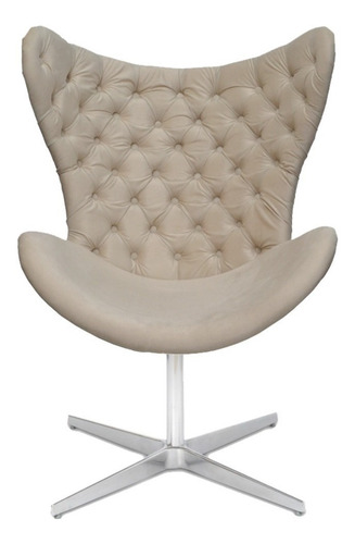 02 Poltronas Egg Slim Capitonê Suede Nude Base Giratória